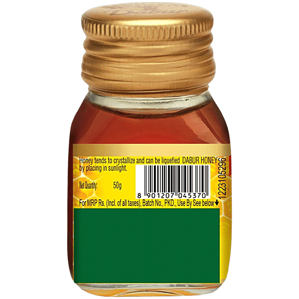 Dabur 100% Pure Honey - Worlds No.1 Honey Brand With No Sugar Adulteration, 50 g Bottle - GROFOO