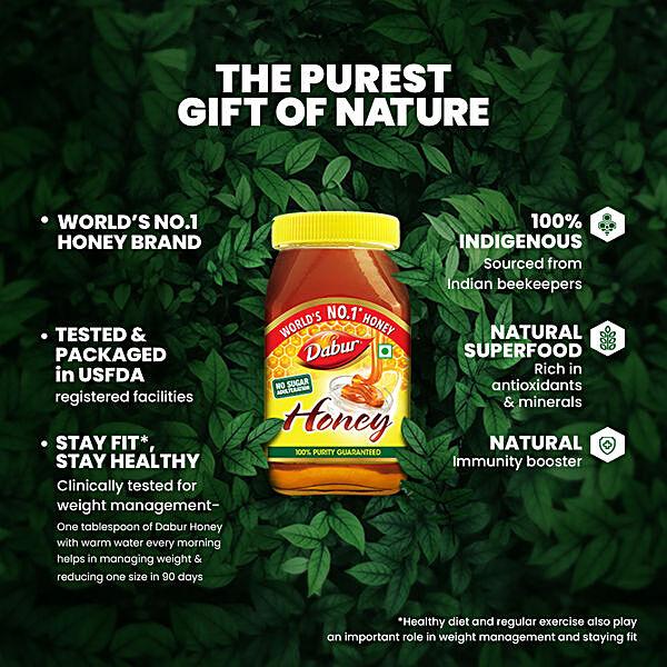 Dabur 100% Pure Honey - Worlds No.1 Honey Brand With No Sugar Adulteration, 50 g Bottle - GROFOO