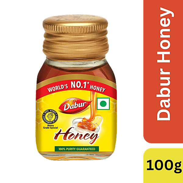 Dabur 100% Pure Honey - Worlds No.1 Honey Brand With No Sugar Adulteration, 50 g Bottle - GROFOO