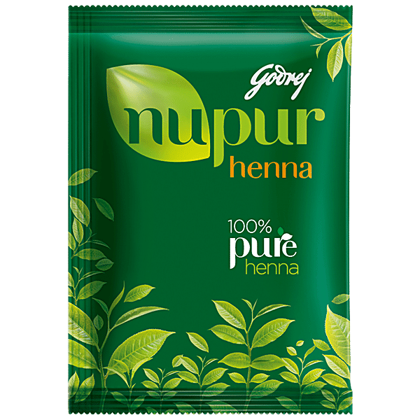 Godrej Nupur Hair Colour Solution - 100% Pure Henna Mehendi, Natural Conditioning & Anti-Dandruff, 75 g - GROFOO