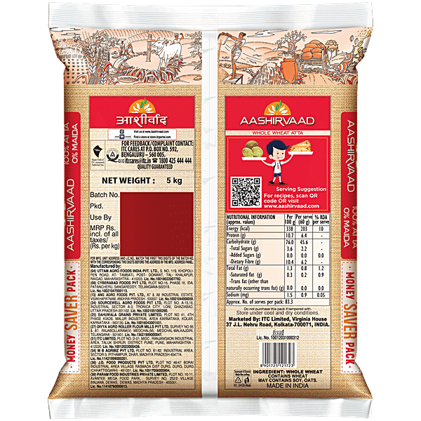 Aashirvaad Atta/Godihittu - Whole Wheat, 5 kg - GROFOO