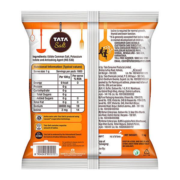 Tata Salt Vacuum Evaporated Iodised Salt - Helps Mental Development, 1 kg Pouch - GROFOO