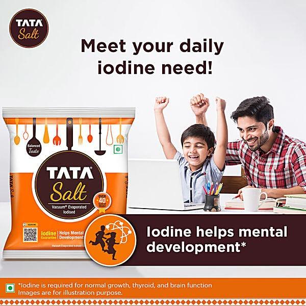 Tata Salt Vacuum Evaporated Iodised Salt - Helps Mental Development, 1 kg Pouch - GROFOO