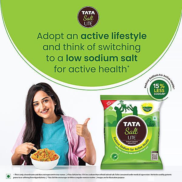 Tata Salt Lite - 15% Low Sodium Iodised Salt, For Healthy Lifestyle, 1 kg Pouch - GROFOO