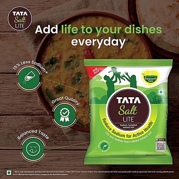 Tata Salt Lite - 15% Low Sodium Iodised Salt, For Healthy Lifestyle, 1 kg Pouch - GROFOO