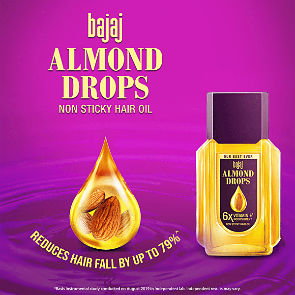 Bajaj Almond Drops Non-Sticky Hair Oil - For Healthy & Beautiful Hair, With 6X Vitamin E Nourishment, 45 ml - GROFOO