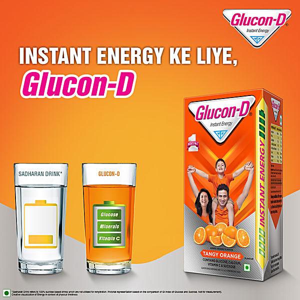 Glucon-D Instant Energy Nutrition Drink - Tangy Orange, 200 g Refill - GROFOO