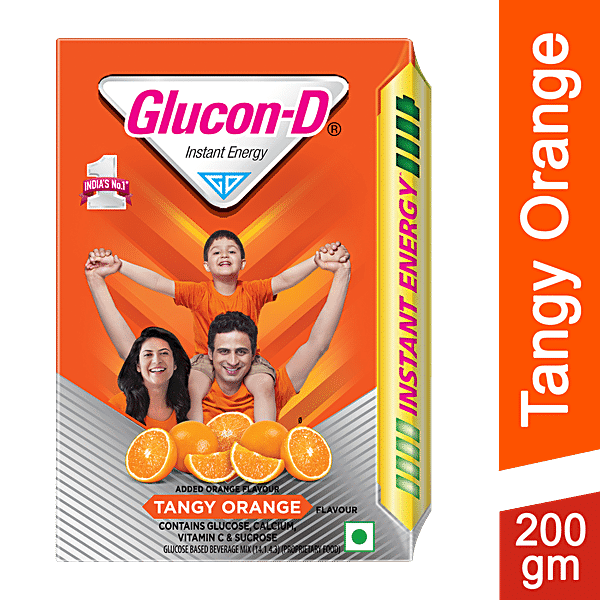 Glucon-D Instant Energy Nutrition Drink - Tangy Orange, 200 g Refill - GROFOO