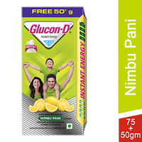 Glucon-D Instant Energy Nutrition Drink - Nimbu Pani, 75 g (Get 50 g Free) - GROFOO