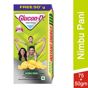 Glucon-D Instant Energy Nutrition Drink - Nimbu Pani, 75 g (Get 50 g Free) - GROFOO