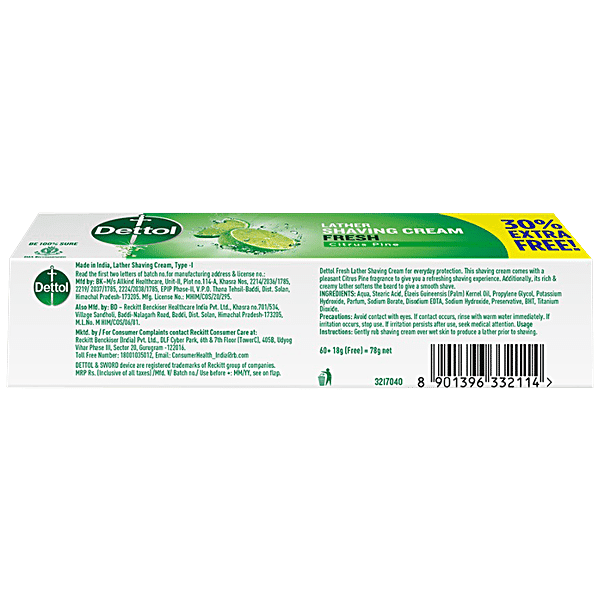 Dettol Shaving Cream - Fresh, 78 g - GROFOO