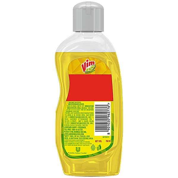 Vim Dishwash Liquid Gel Lemon, 250 ml Bottle - GROFOO