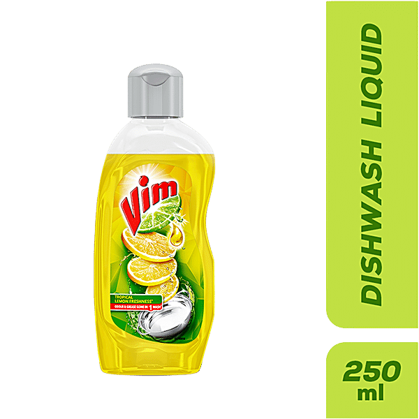 Vim Dishwash Liquid Gel Lemon, 250 ml Bottle - GROFOO