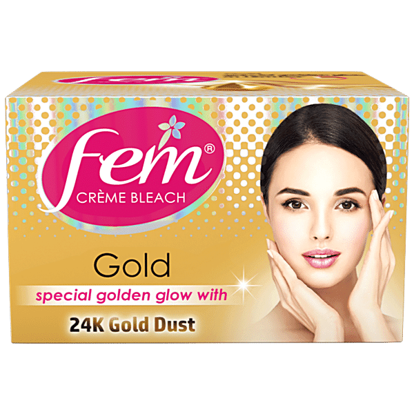 Fem Cr?me Bleach - Gold, Special Golden Glow with 24K Gold Dust, No Added Silicones, No Added Parabens, 24 g - GROFOO