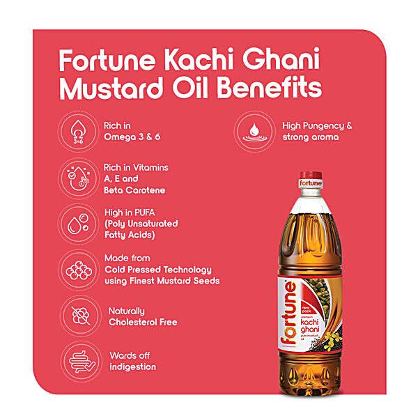 Fortune Premium Kachi Ghani Pure Mustard Oil, 500 ml Bottle - GROFOO