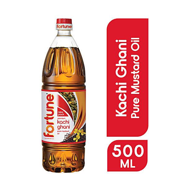 Fortune Premium Kachi Ghani Pure Mustard Oil, 500 ml Bottle - GROFOO