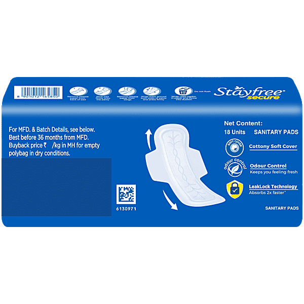 STAYFREE Secure Cottony Sanitary Pads - Regular, 18 pcs - GROFOO