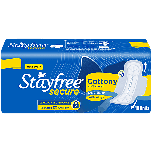 STAYFREE Secure Cottony Sanitary Pads - Regular, 18 pcs - GROFOO