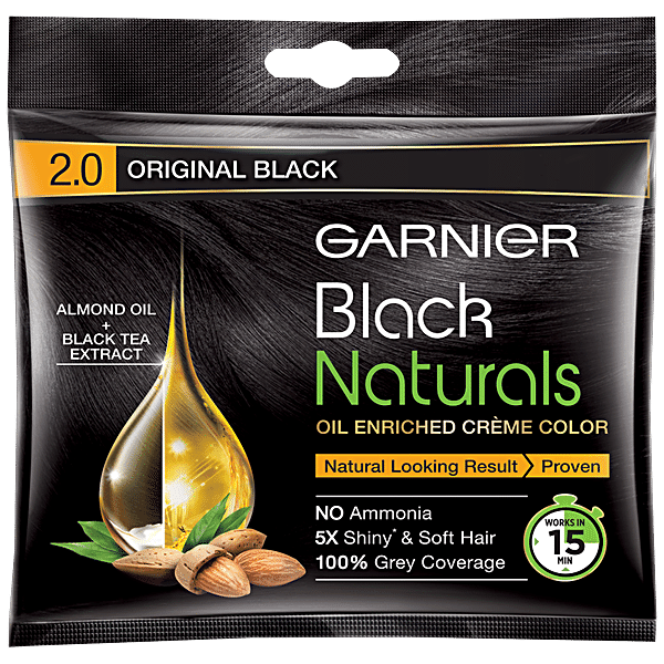 Garnier Black Naturals Hair Colour, 20 ml + 20 g Shade 2, Original Black - GROFOO