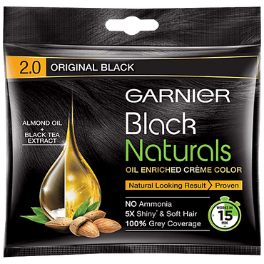 Garnier Black Naturals Hair Colour, 20 ml + 20 g Shade 2, Original Black - GROFOO