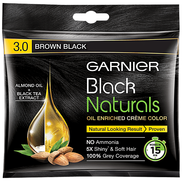 Garnier Hair Colour - Black Naturals, 20 ml + 20 g 3, Brown Black - GROFOO