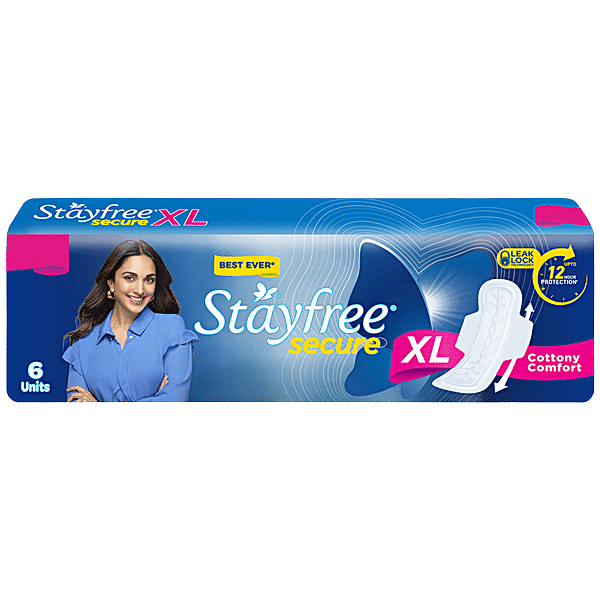 STAYFREE Sanitary Pads - Secure Xl Cottony Soft, with Wings, 6 pads - GROFOO