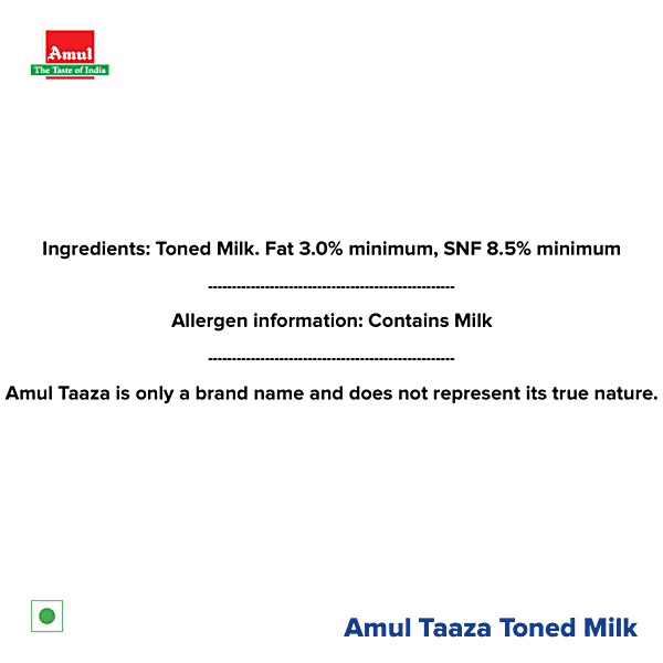 Amul Taaza Homogenised Toned Milk, 1 L Carton - GROFOO