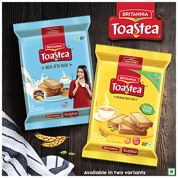 Britannia Toastea Premium Bake Rusk With Goodness Of Elaichi, Sooji & Wheat, 250 g - GROFOO