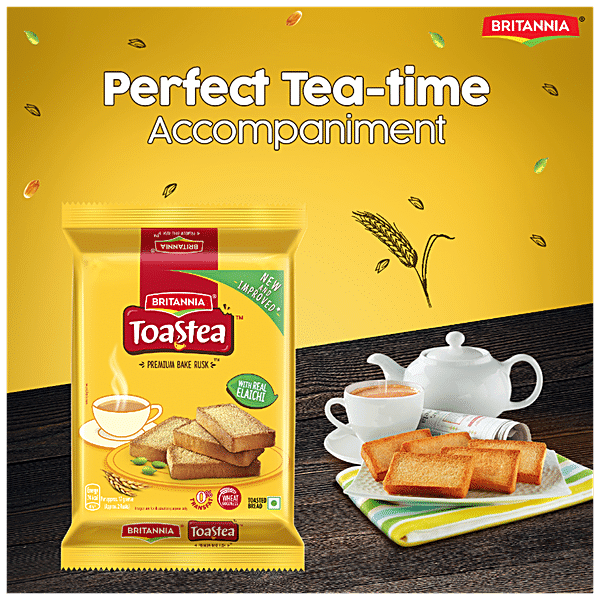 Britannia Toastea Premium Bake Rusk With Goodness Of Elaichi, Sooji & Wheat, 250 g - GROFOO