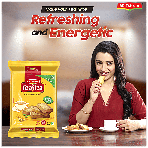 Britannia Toastea Premium Bake Rusk With Goodness Of Elaichi, Sooji & Wheat, 250 g - GROFOO