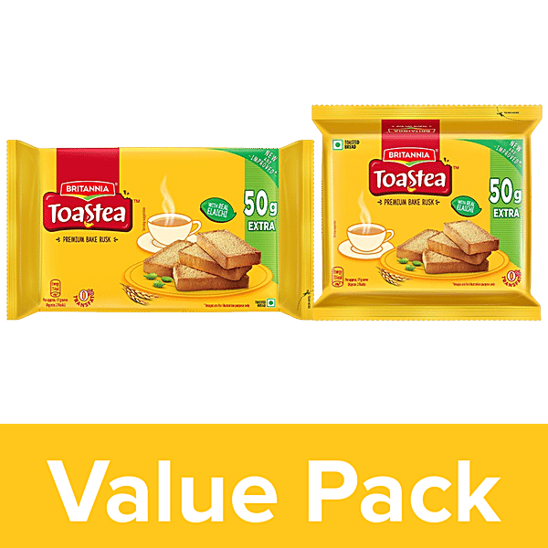 Britannia Toastea Premium Bake Rusk With Goodness Of Elaichi, Sooji & Wheat, 250 g - GROFOO