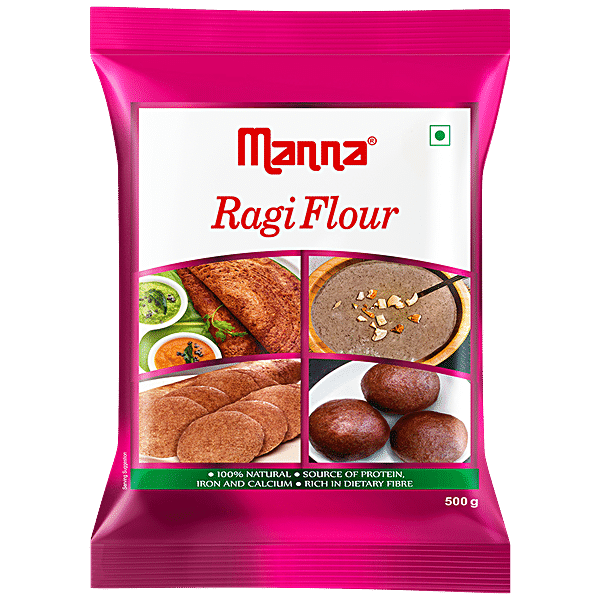 Manna Ragi Flour/Ragi Hittu, 500 g Pouch - GROFOO