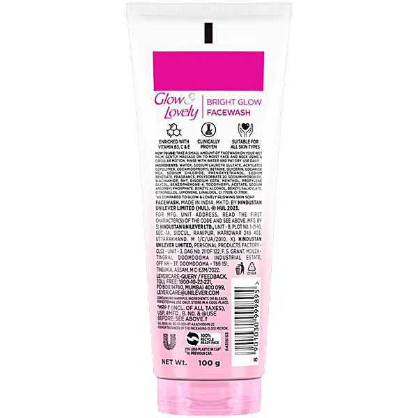 Glow & Lovely Bright Glow Face Wash, 100 g - GROFOO