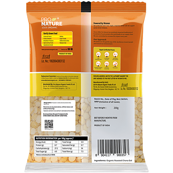 Pro Nature Organic - Roasted Chana Dal/Kadale Bele, 200 g Pouch - GROFOO