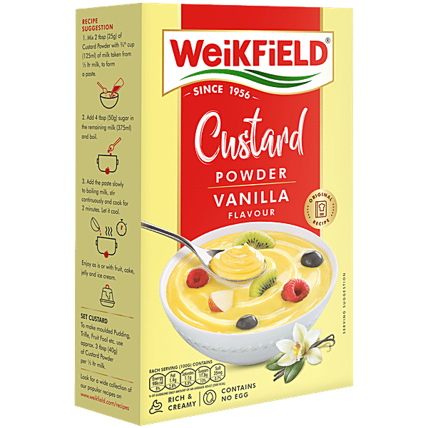 Weikfield Custard Powder - Vanilla Flavour, 100 g Carton - GROFOO