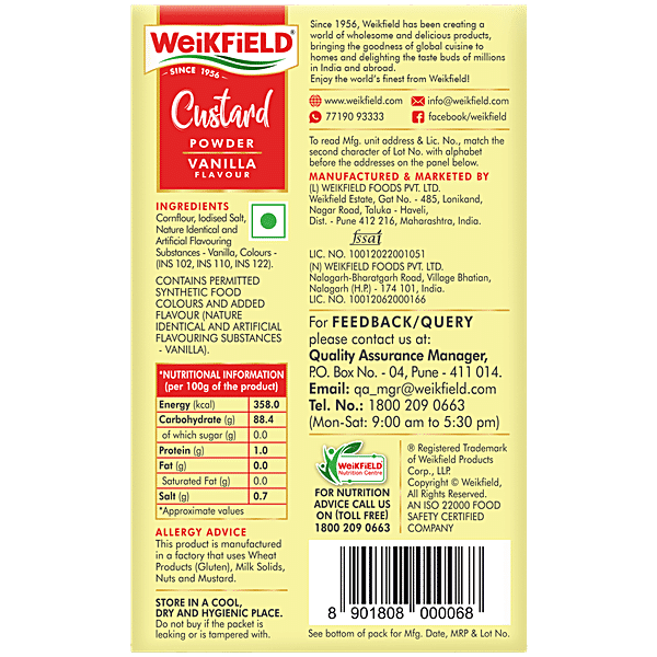 Weikfield Custard Powder - Vanilla Flavour, 100 g Carton - GROFOO