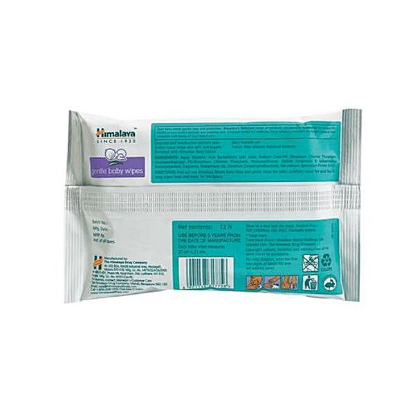 Himalaya Gentle Baby Wipes - With Aloe & Indian Lotus, 12 pcs Pouch - GROFOO