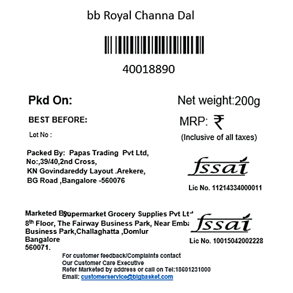 bb Royal Chana Dal/Kadale Bele, 200 g Pouch - GROFOO