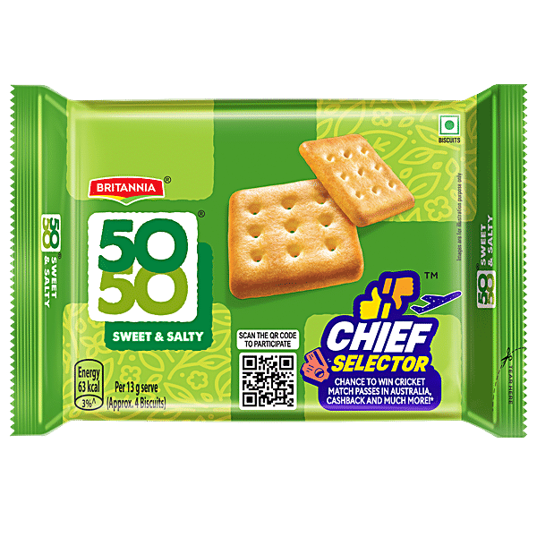 Britannia 50-50 Sweet & Salty Biscuit - Light, Crispy, Ready To Eat, 188 g - GROFOO