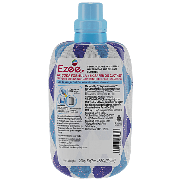 Godrej Ezee Liquid Detergent for Winter wear -  Woolmark Certified, 250 g Bottle - GROFOO