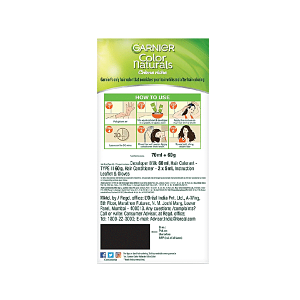 Garnier Color Naturals Cr?me Riche Nourishing Permanent Hair Color - No Ammonia, 70 ml + 60 g Shade 4, Brown - GROFOO