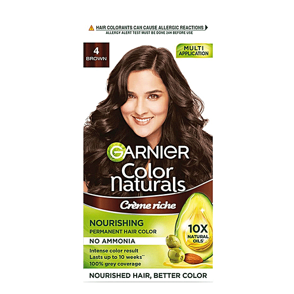 Garnier Color Naturals Cr?me Riche Nourishing Permanent Hair Color - No Ammonia, 70 ml + 60 g Shade 4, Brown - GROFOO