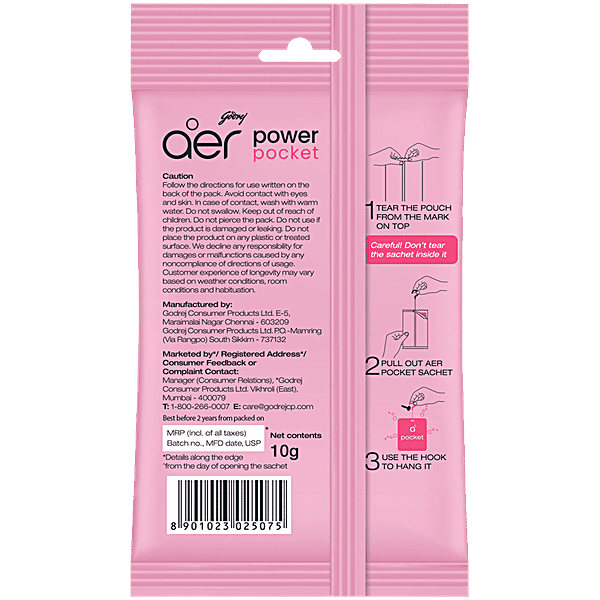 Godrej Aer Power Pocket - Long Lasting Bathroom Fragrance, Fresh Blossom, 10 g - GROFOO