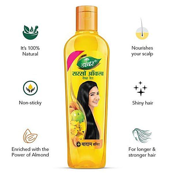 Dabur Amla Sarso Hair Oil - For Longer & Stronger Hair, 100% Natural, Enriched with Almond, 175 ml - GROFOO