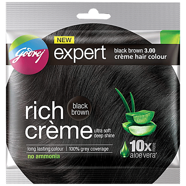 Godrej Expert Rich Creme Hair Colour - Single Use, Long Lasting, 100% Grey Coverage (20 g + 20 ml), 1 pc Shade 3 Black Brown - GROFOO