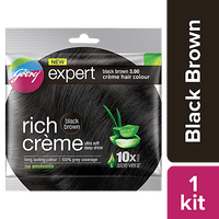 Godrej Expert Rich Creme Hair Colour - Single Use, Long Lasting, 100% Grey Coverage (20 g + 20 ml), 1 pc Shade 3 Black Brown - GROFOO