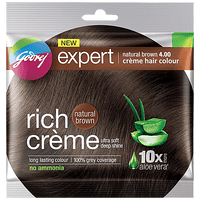 Godrej Expert Rich Creme Hair Colour - Single Use, Long Lasting, 100% Grey Coverage (20 g + 20 ml), 1 pc Shade 4 Natural Brown - GROFOO