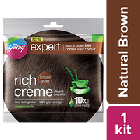 Godrej Expert Rich Creme Hair Colour - Single Use, Long Lasting, 100% Grey Coverage (20 g + 20 ml), 1 pc Shade 4 Natural Brown - GROFOO