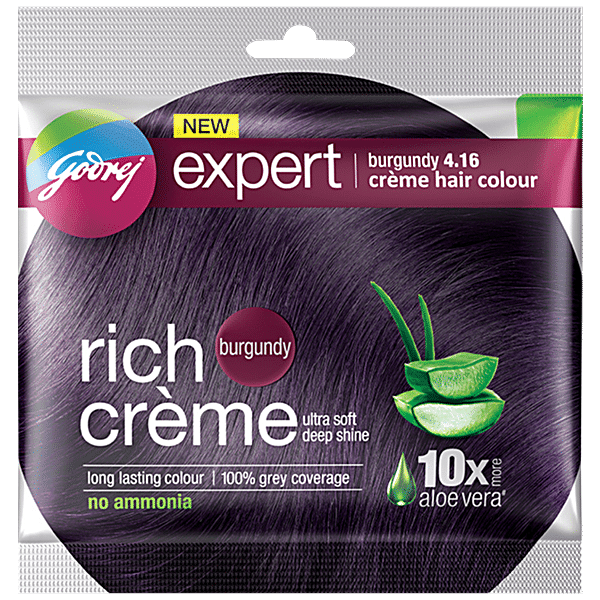 Godrej Expert Rich Creme Hair Colour - Single Use, Long Lasting, 100% Grey Coverage (20 g + 20 ml), 1 pc Shade 4.16 Burgundy - GROFOO