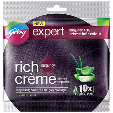 Godrej Expert Rich Creme Hair Colour - Single Use, Long Lasting, 100% Grey Coverage (20 g + 20 ml), 1 pc Shade 4.16 Burgundy - GROFOO